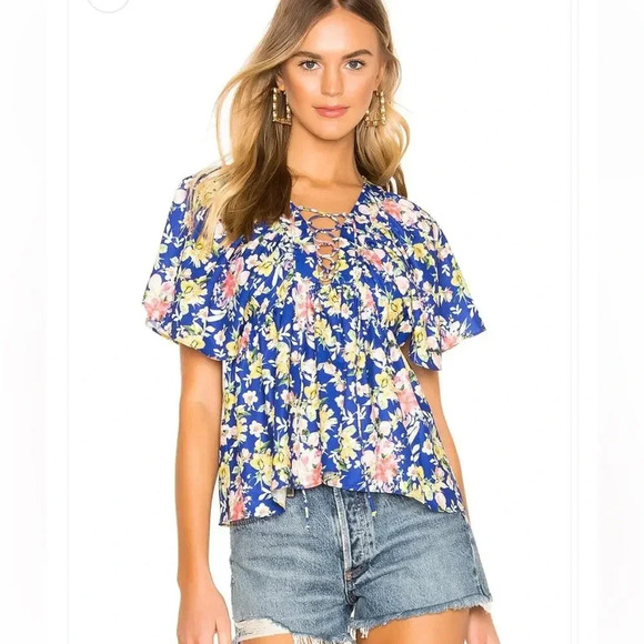 Tularosa Tops - TULAROSA NWT Daisy‎ Top in Cobalt Mixed Floral Small
